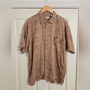 Bachrach Button Front Shirt Orange Silk Size Large